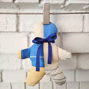 Colorful Patchwork Plush Toy with Ribbon